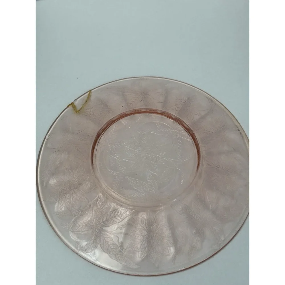 Jeannette Floral Poinsettia Pink Depression Glass Sherbet Cups Plates Set 12pc